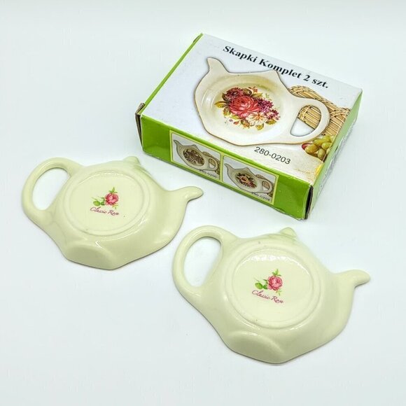 Polish Classic Rose Floral Porcelain Tea Bag Holder Spoon Rests NIB (2) - Picture 2 of 5